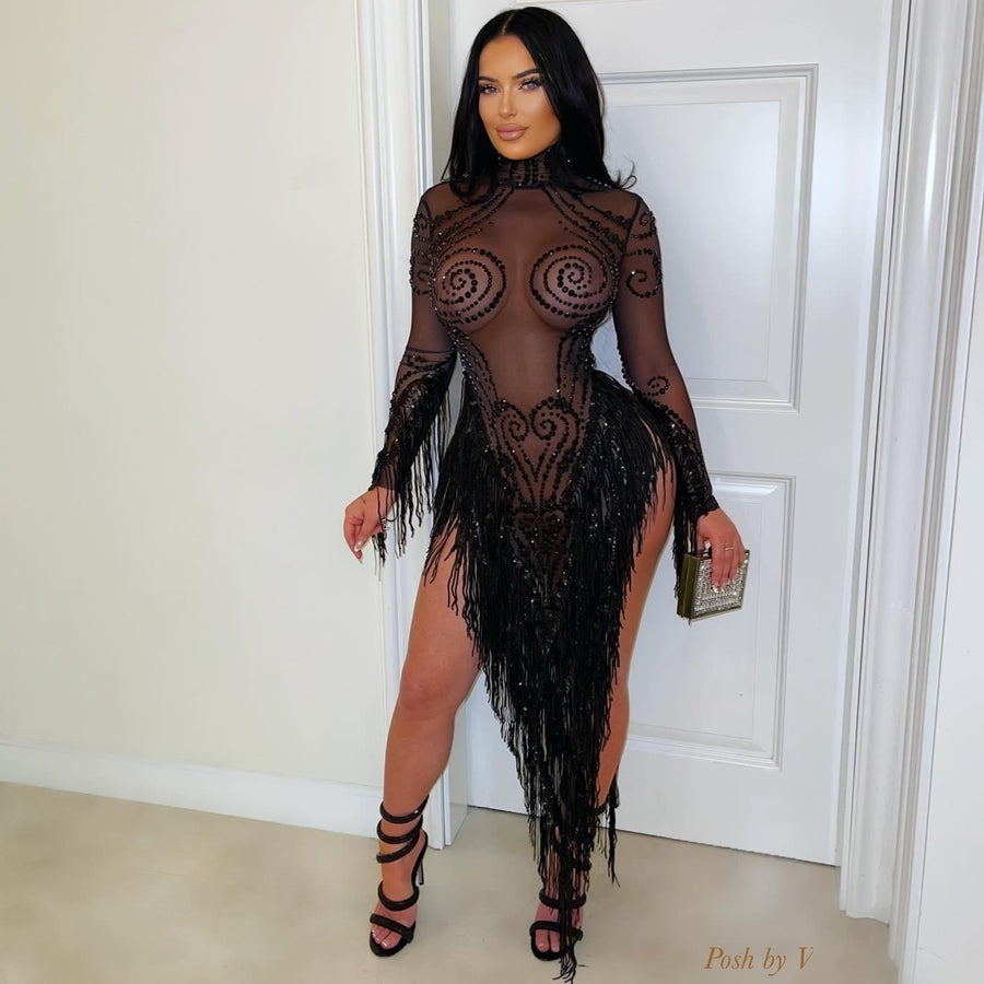 Alira crystal glam dress (Black)