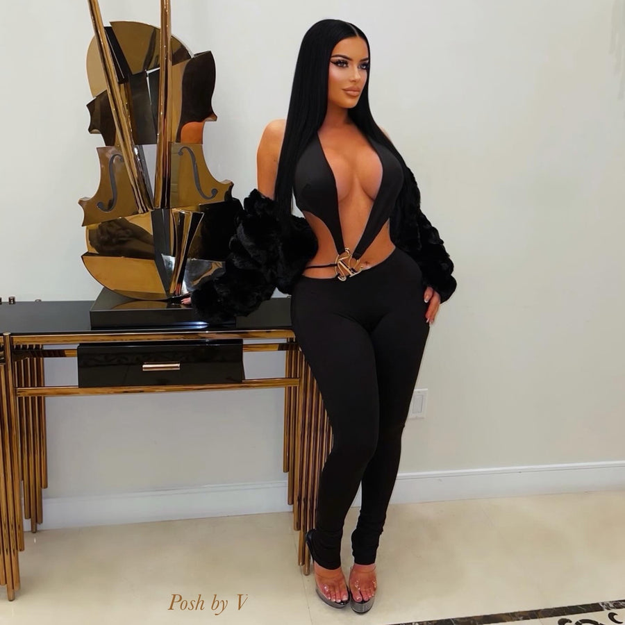 Polish caged jumpsuit (Black/gold)