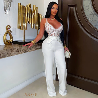 Butterfly palazzo pants set (White)