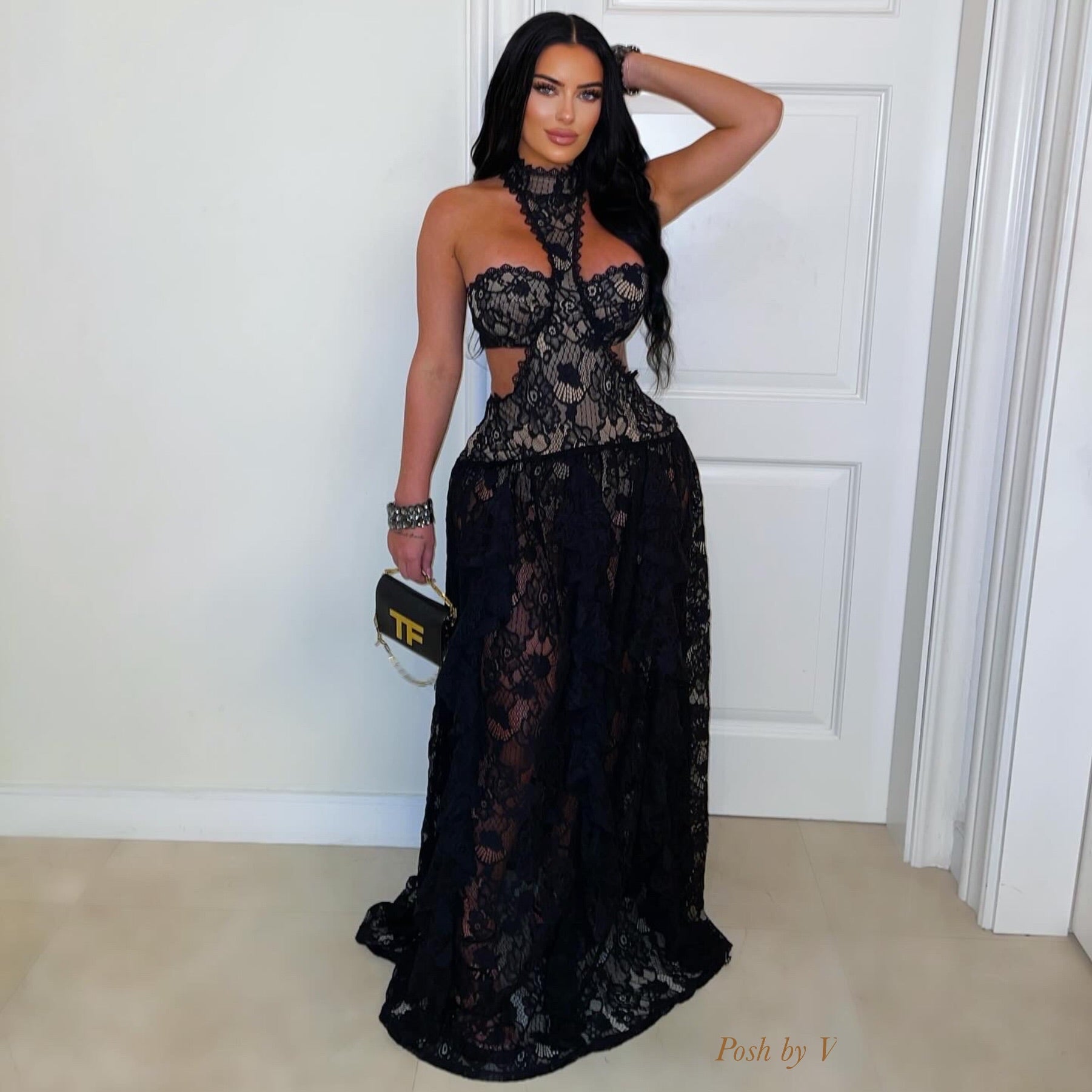 Zutique lace glam dress (Black/nude)