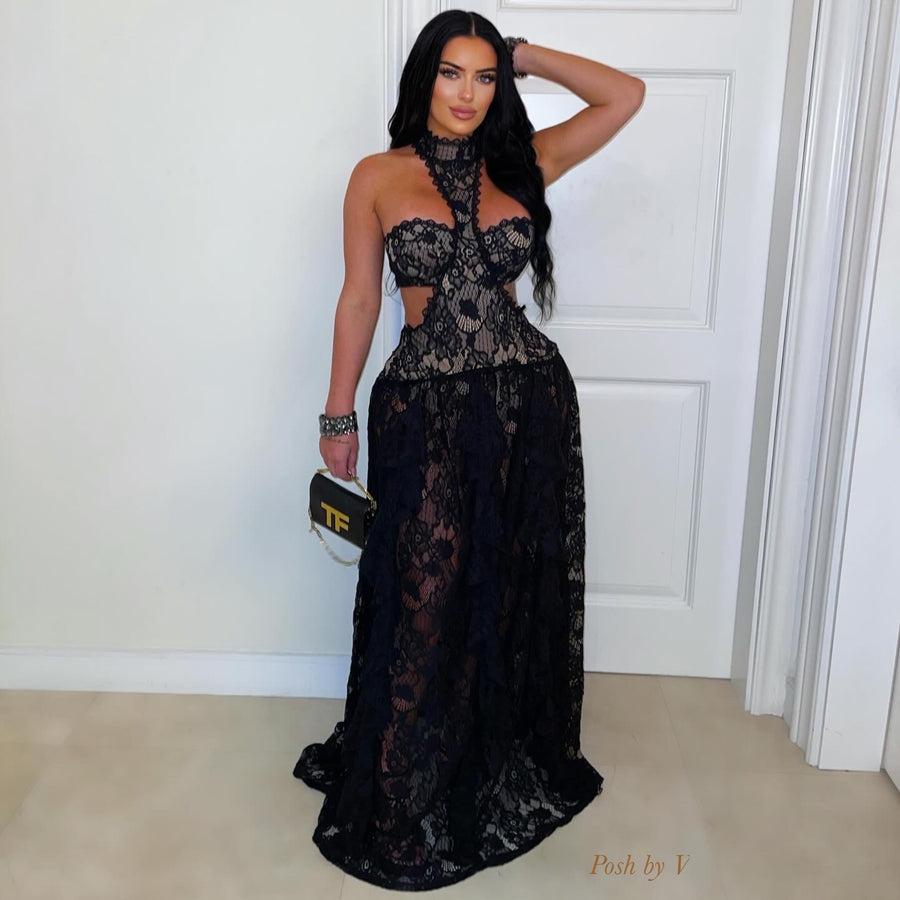 Zutique lace glam dress (Black/nude)