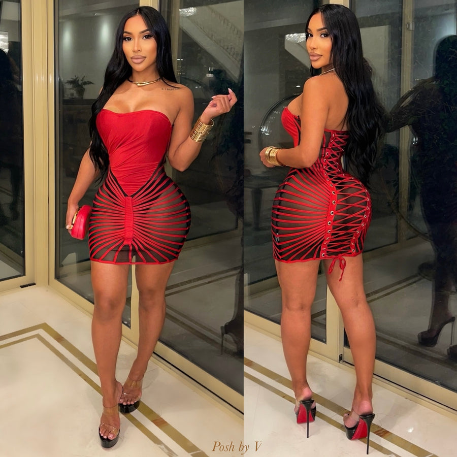 Vixen laced caged dress (Red)