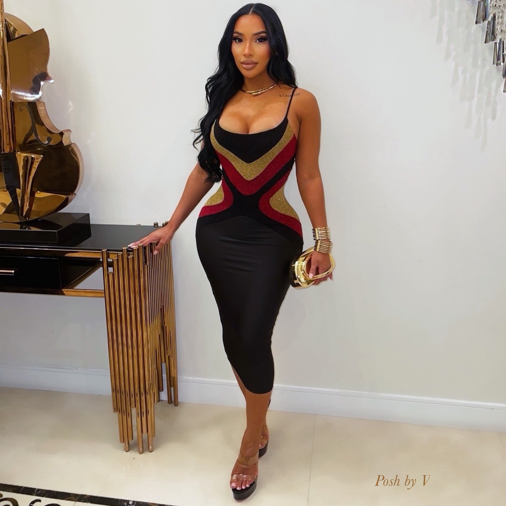 Gala midi dress (Black multi)