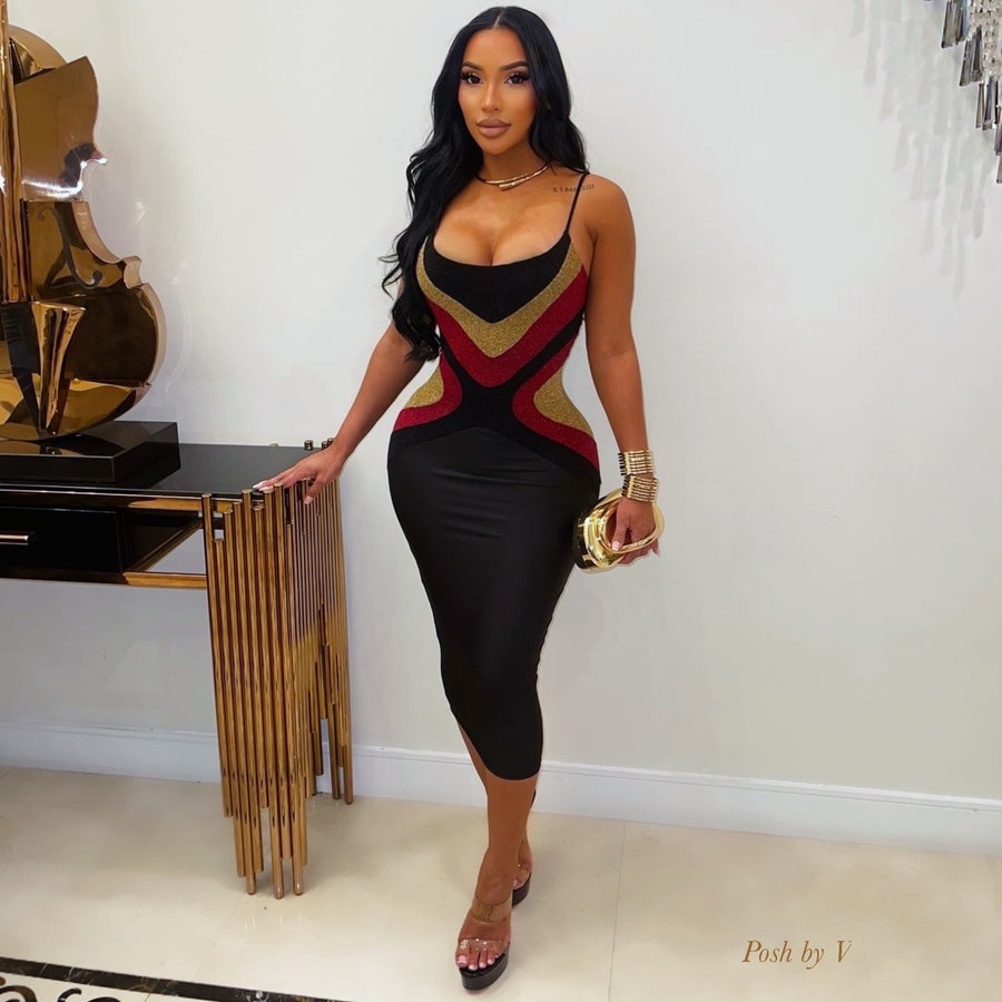 Gala midi dress (Black multi)