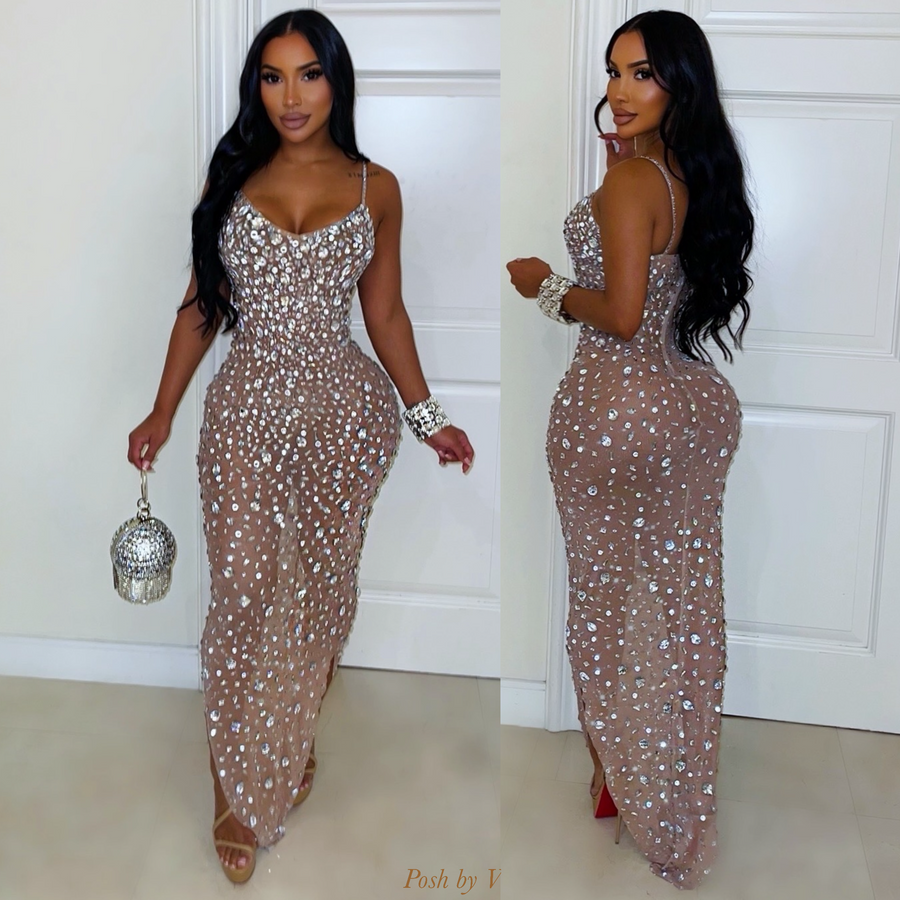 Nubia crystal dress (Nude/Silver)