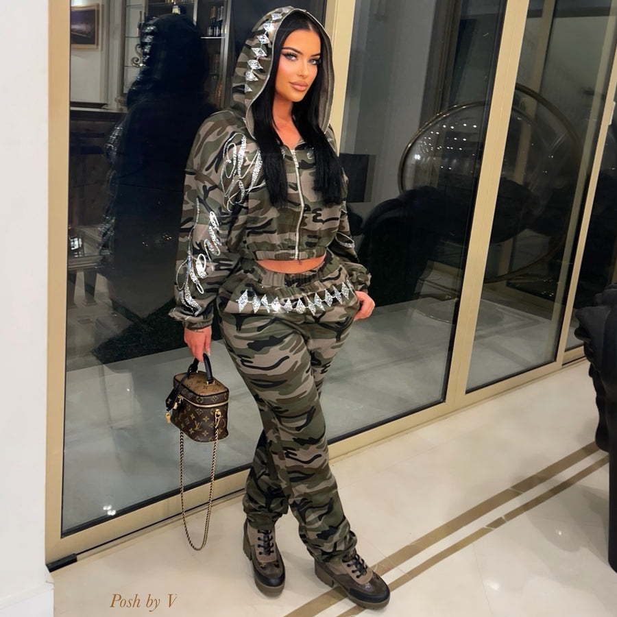 NYC crystal camo jogger set (Green)