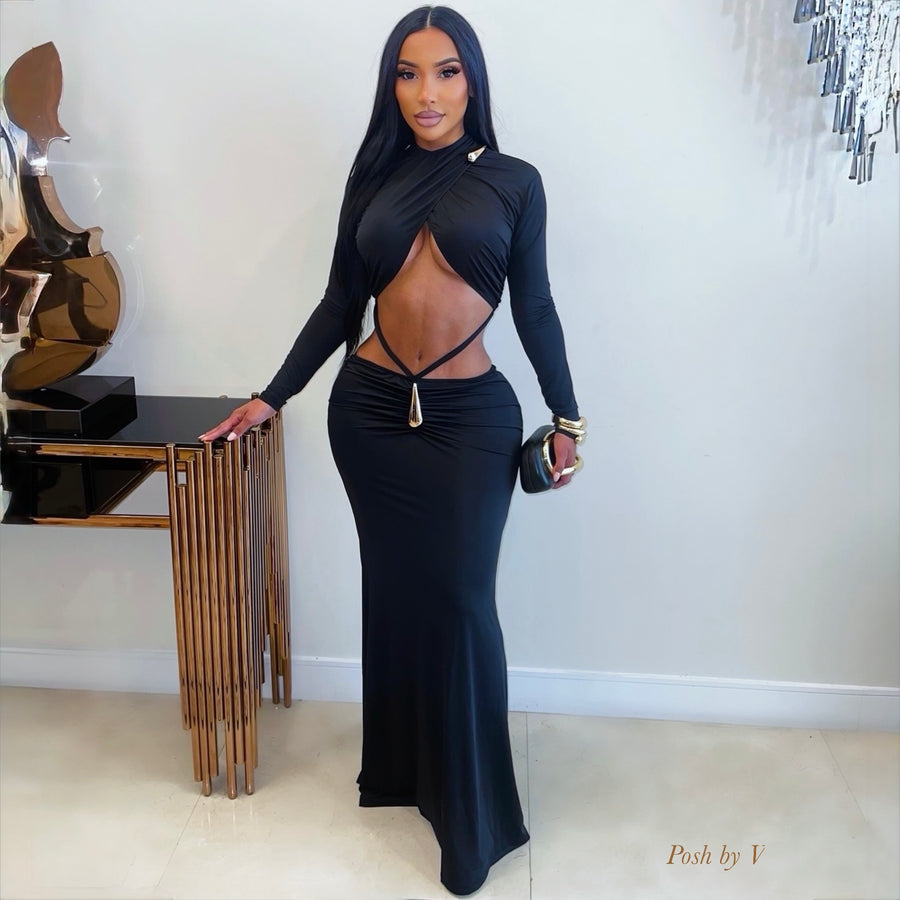 Avra maxi dress (Black/gold)