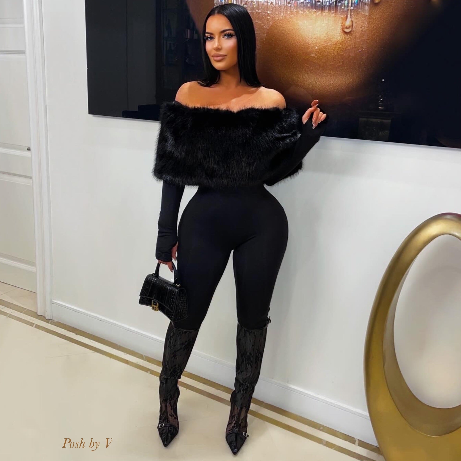 Brea fur jumpsuit (Black)