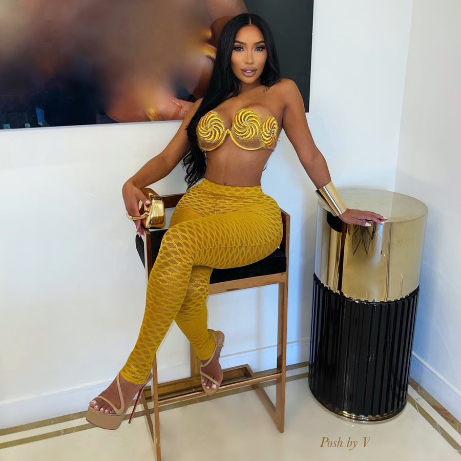 Posh lace glam leggings set (Yellow)