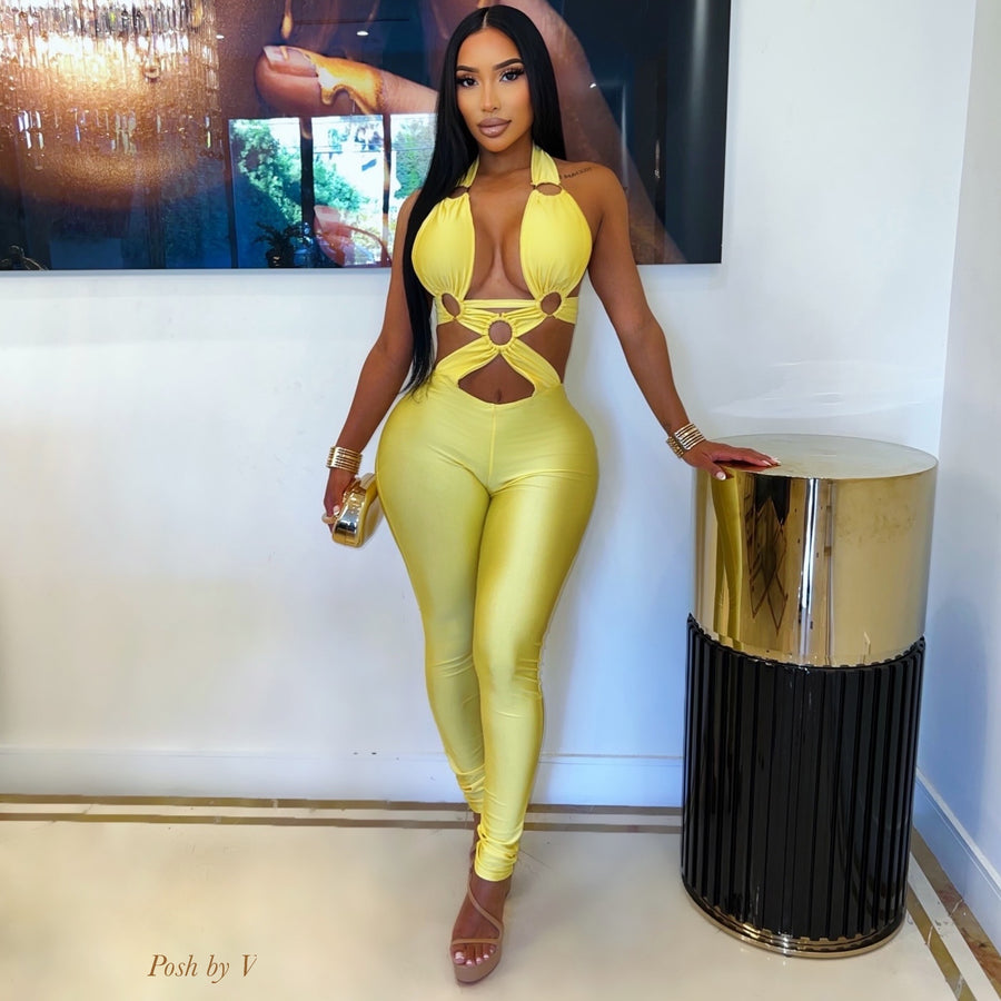 Tenaya caged jumpsuit (Yellow)