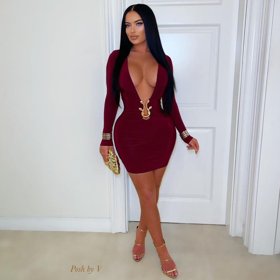Yoni mini dress (Wine/gold)