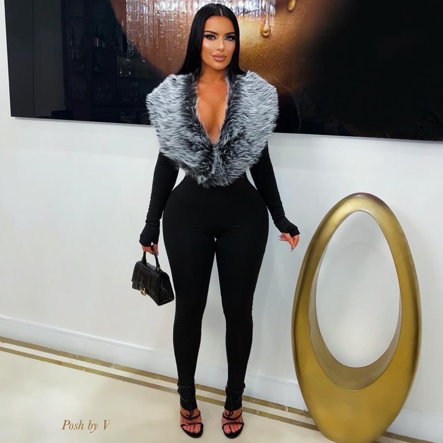 Fayla fur jumpsuit (Black/grey)