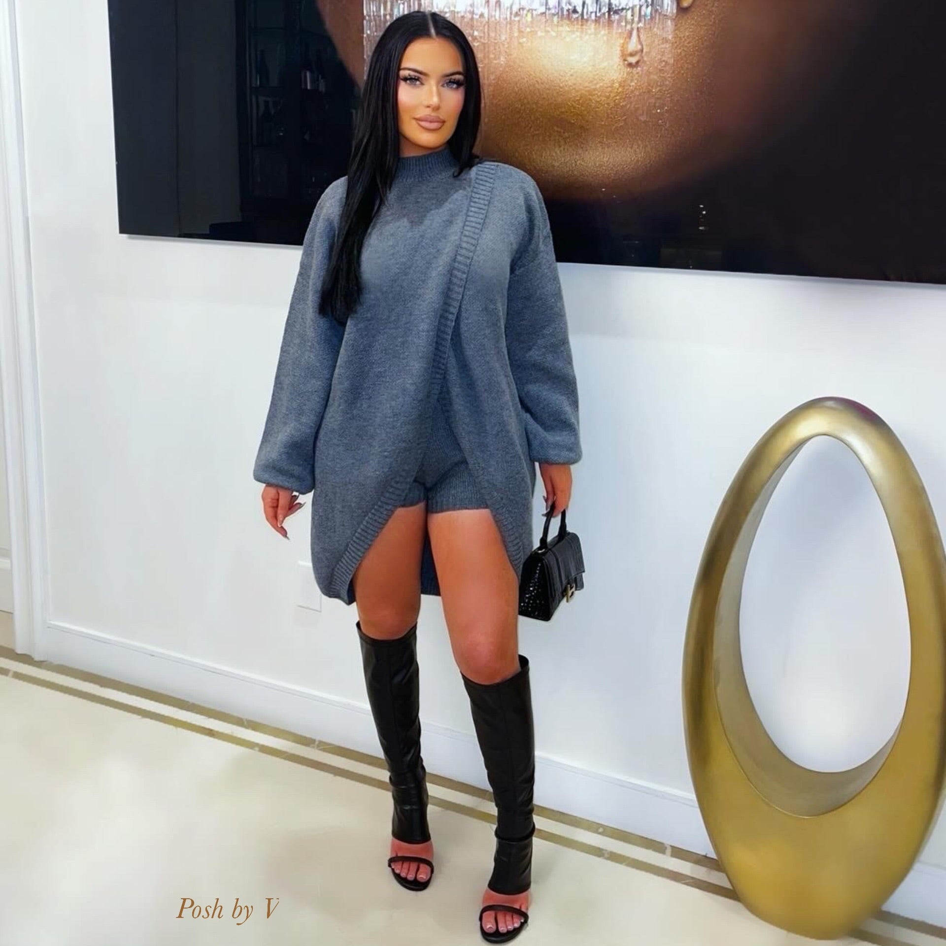 Meeki sweater shorts set (Grey)