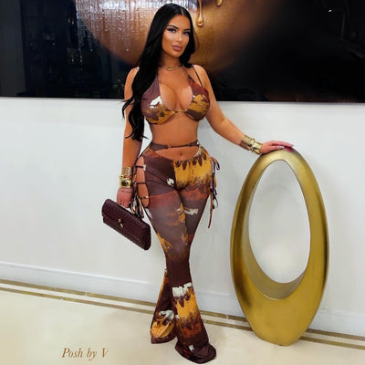 Nelle tied pants set (Brown multi)