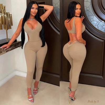 Posh bodysuit leggings set (Nude/silver)