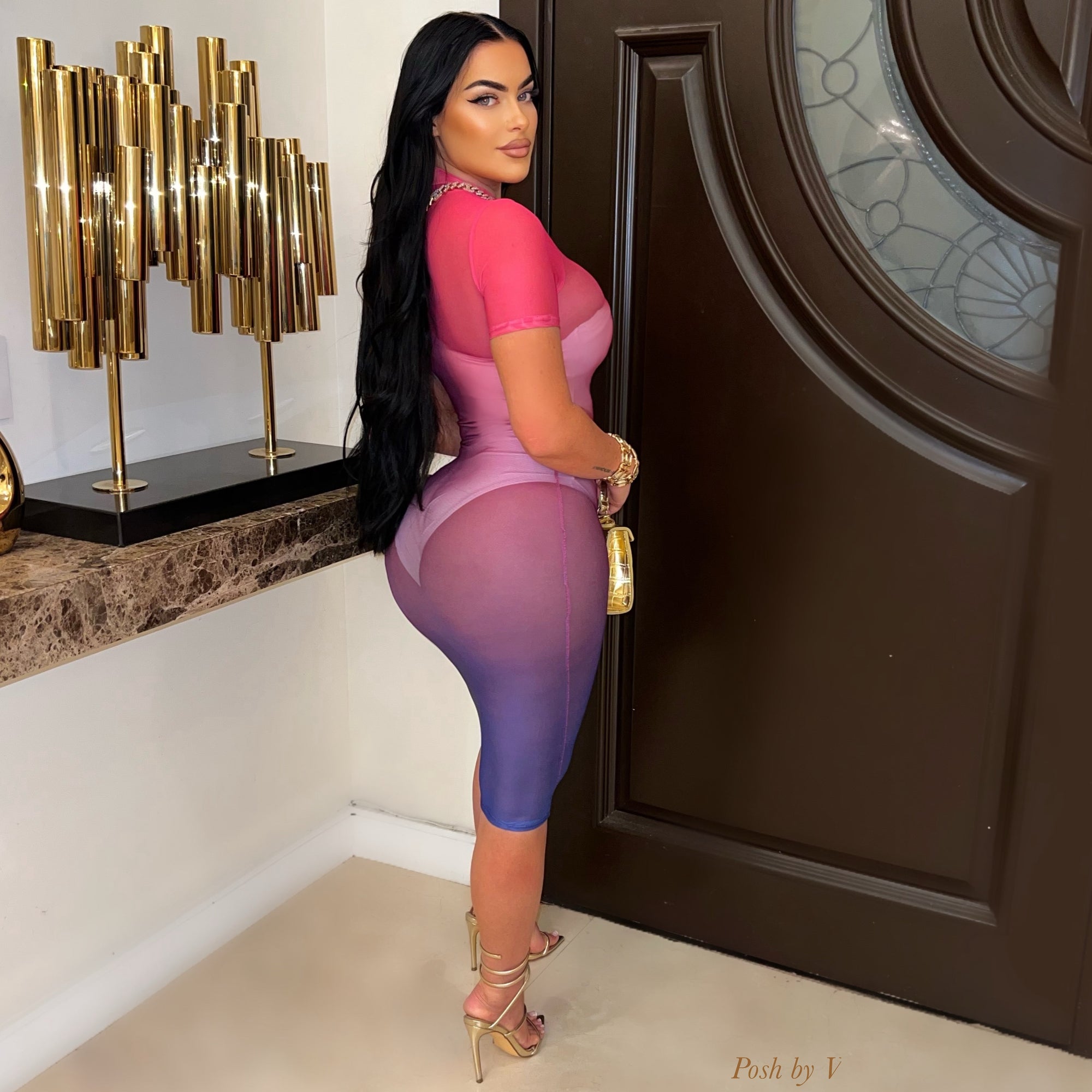 Zika ombré mesh dress (Olive/rust)