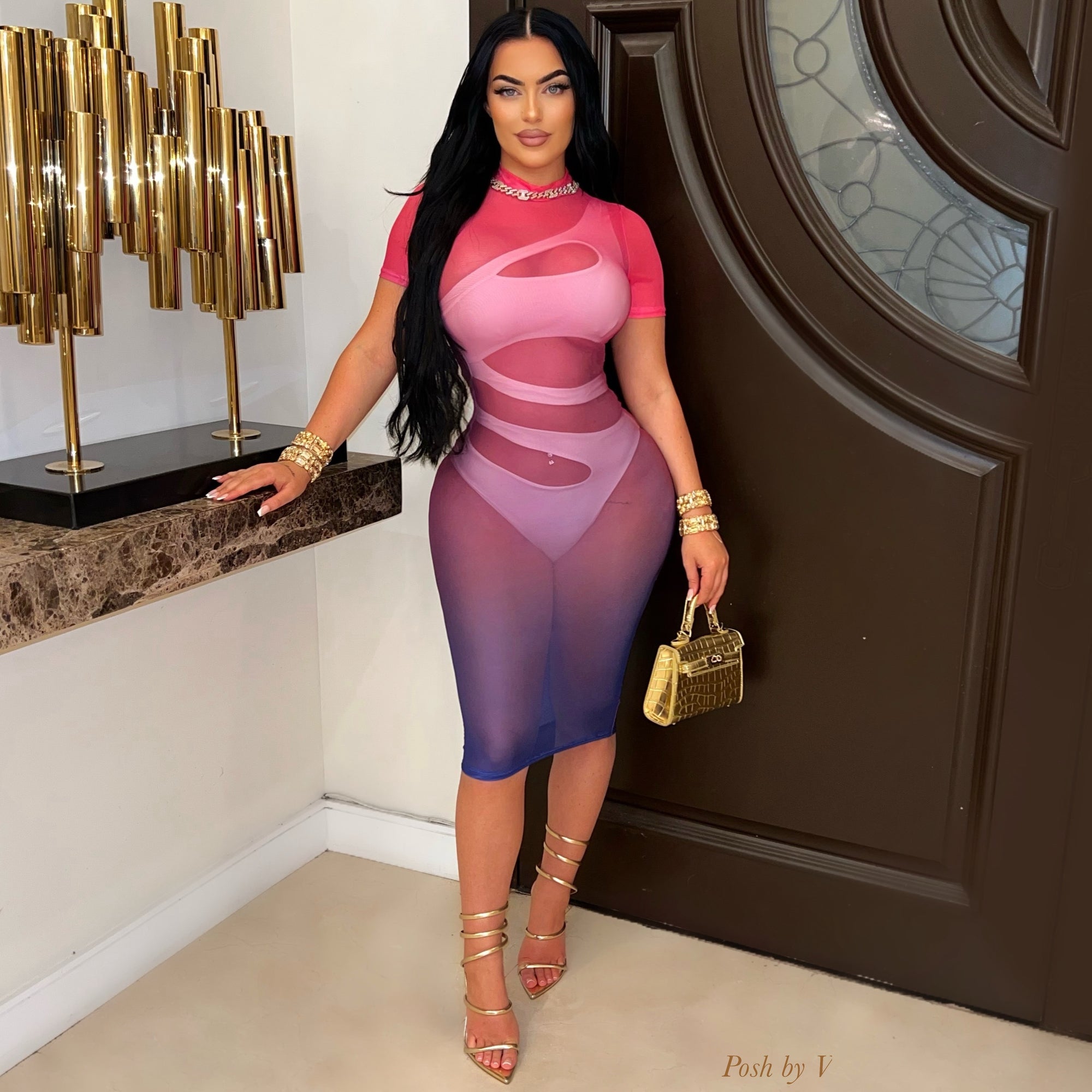 Zika ombré mesh dress (Olive/rust)