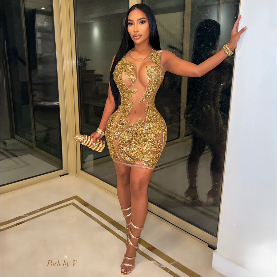 Sashi crystal glam dress (Gold)