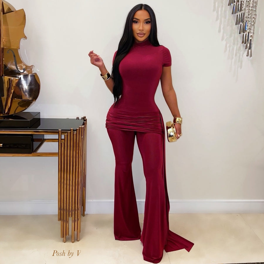 Becca ruched pants set (Wine)