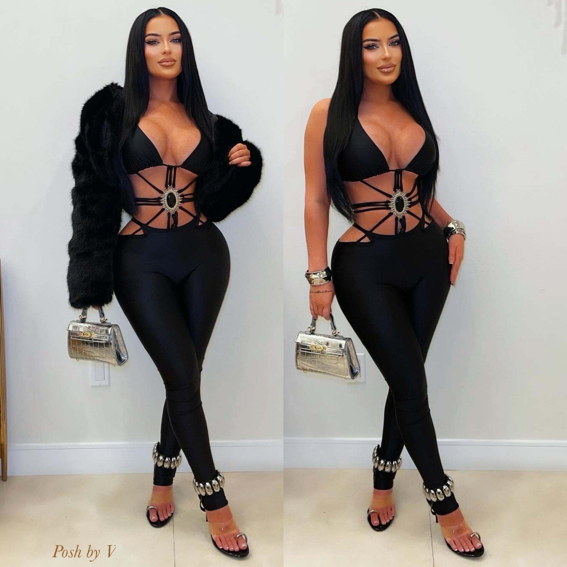 Mell caged jumpsuit (Black/silver)