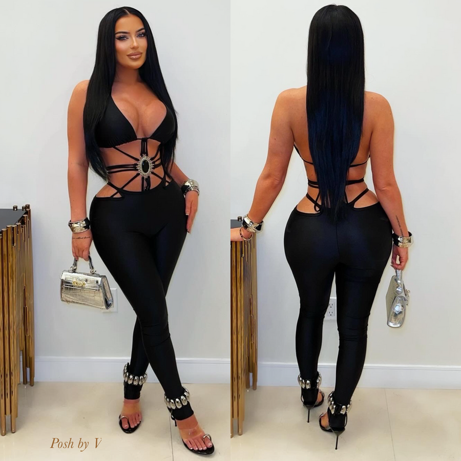 Mell caged jumpsuit (Black/silver)