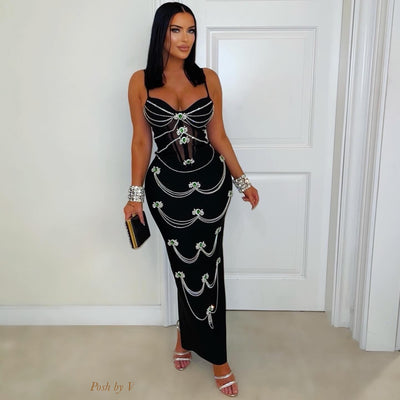 Viola crystal bandage dress (Black/silver)