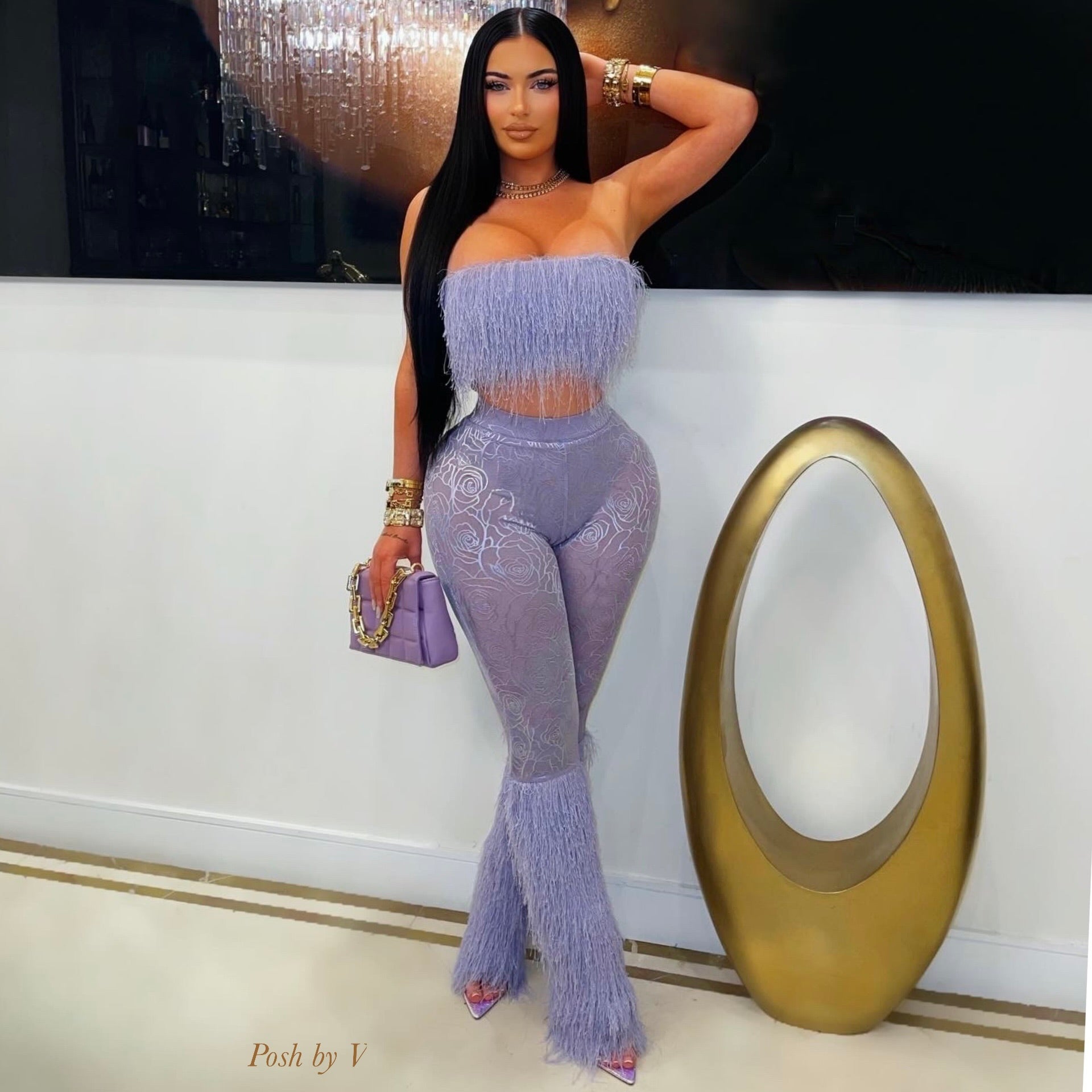 Luvira fringe leggings set (Lilac)