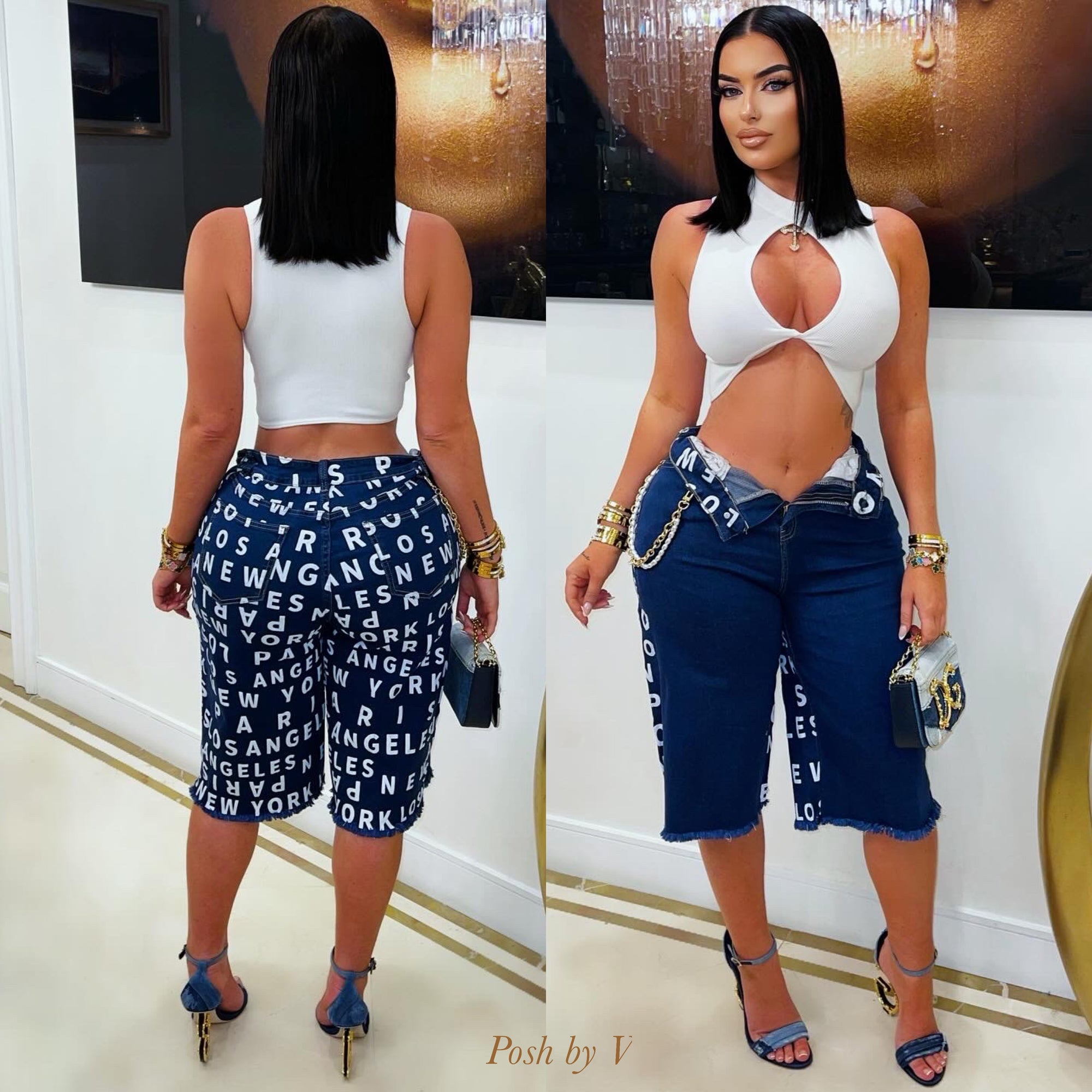 City denim shorts (Dark Blue/white)