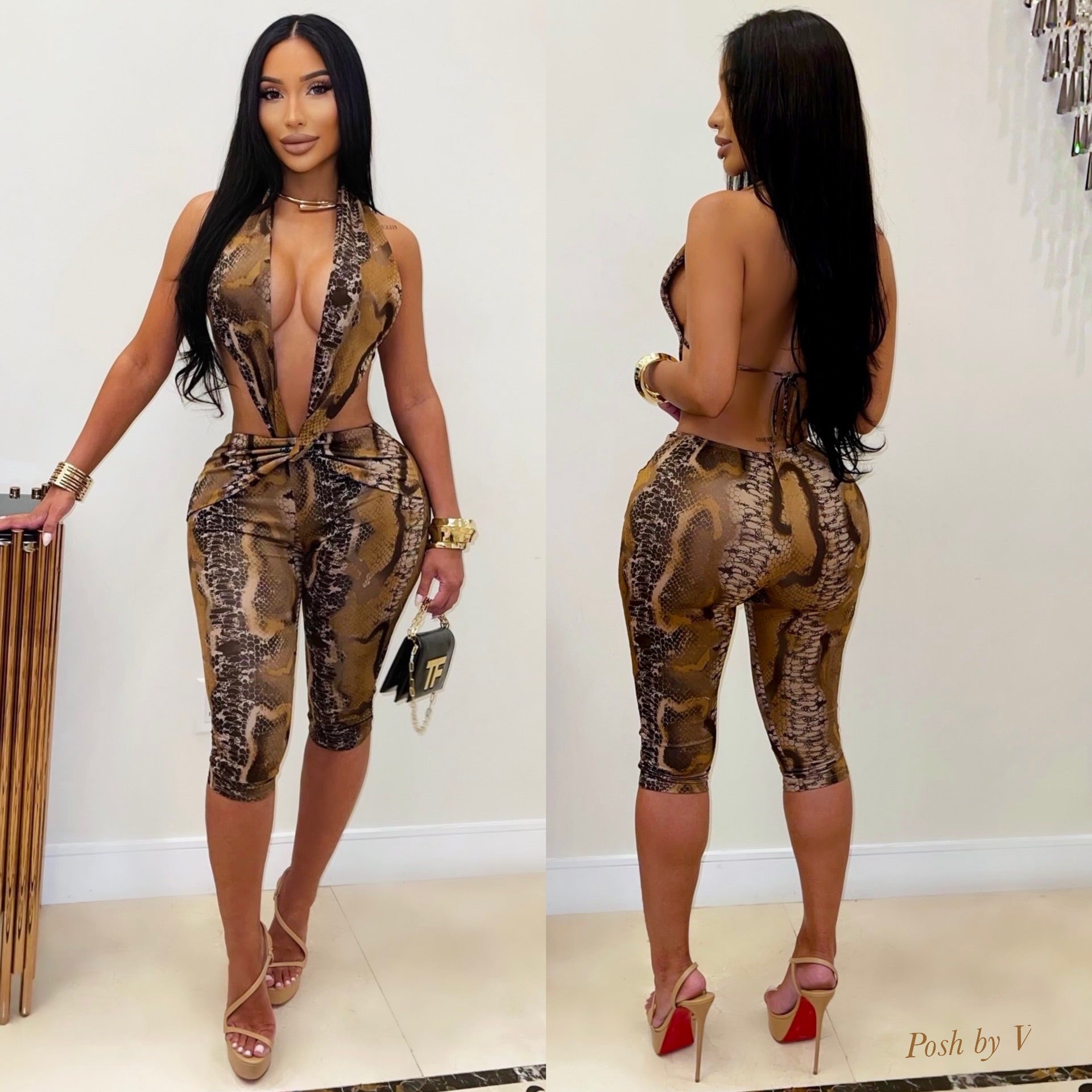 Halle snake jumpsuit (Brown multi)