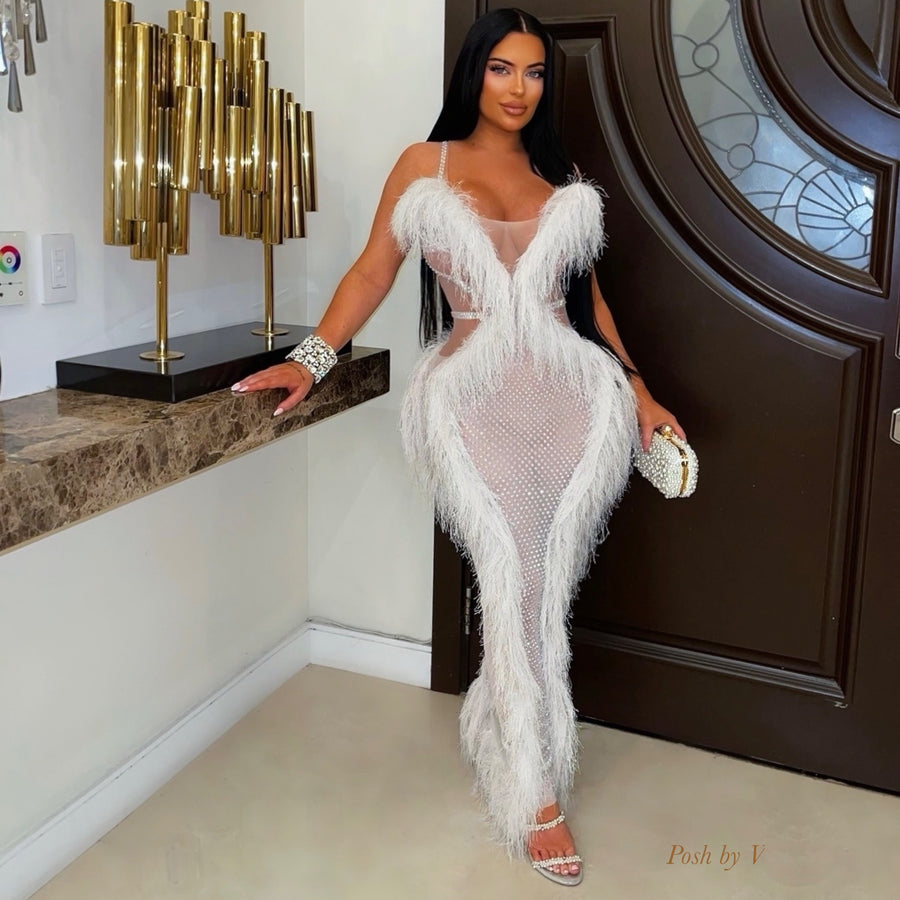 Rousa crystal glam dress (White)