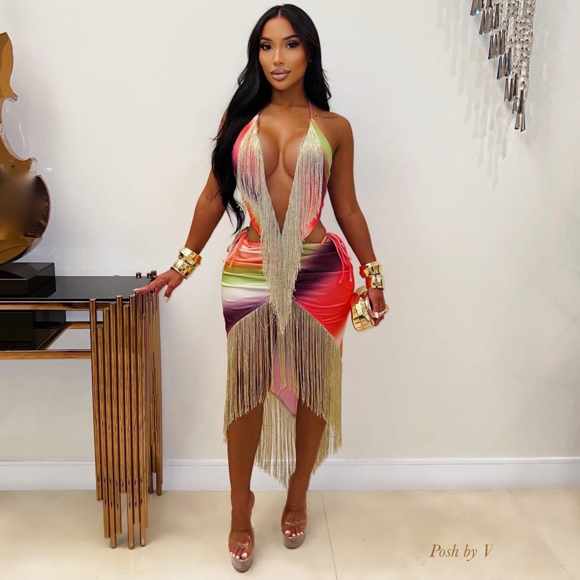 Zeigna fringe dress (Multi/gold)