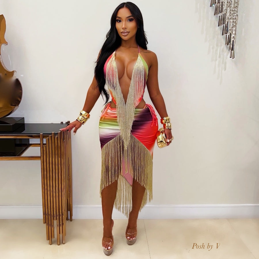 Zeigna fringe dress (Multi/gold)