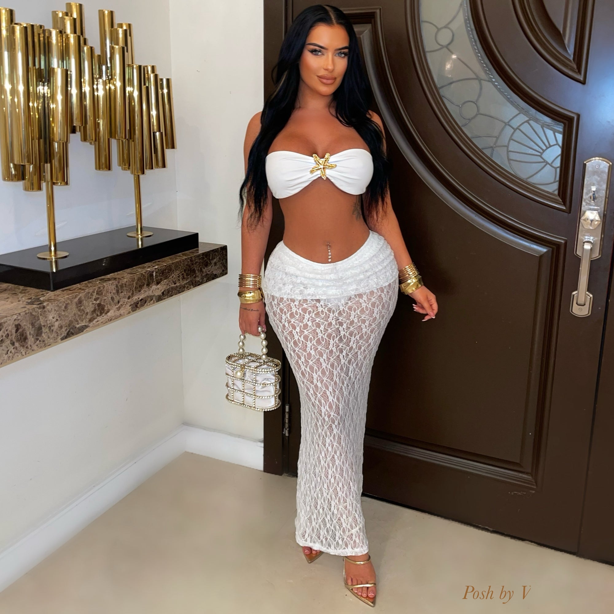 Bellana starfish skirt set (White/gold)