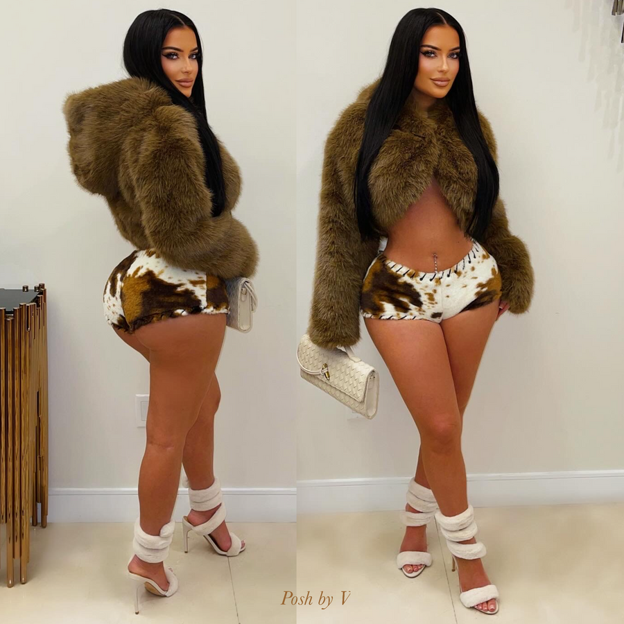 Kate fur shorts (Cream/brown)