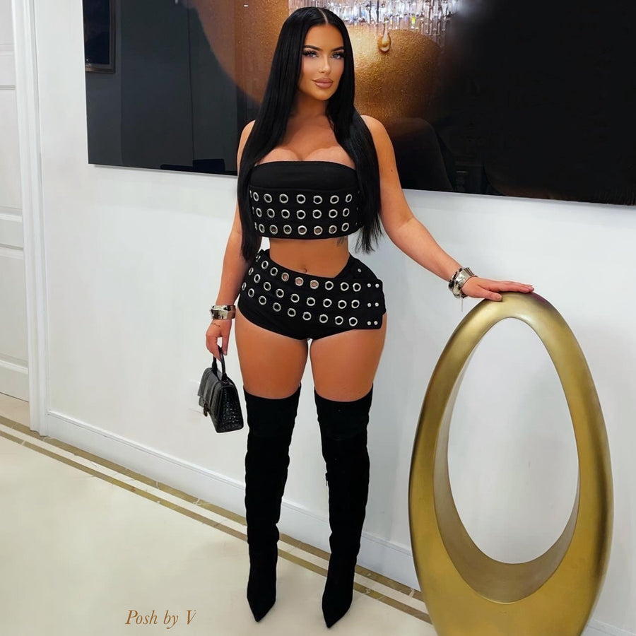 Volt belted shorts set (Black/silver)