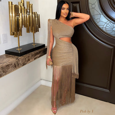 Yuri glam fringe dress (Gold)