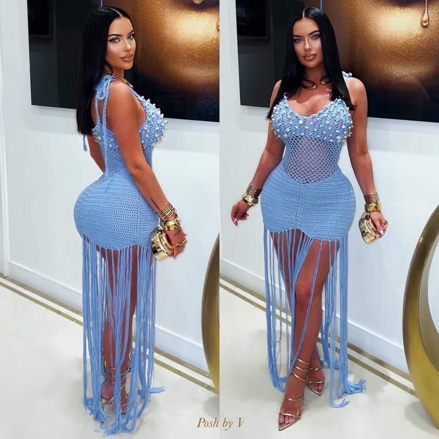 Maui crochet shell maxi dress (Sky blue)