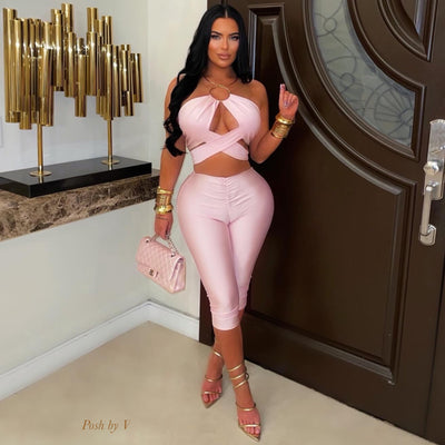 Twella twist capri set (Light pink/gold)