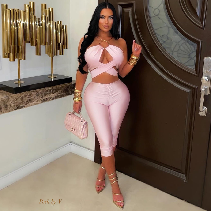 Twella twist capri set (Light pink/gold)