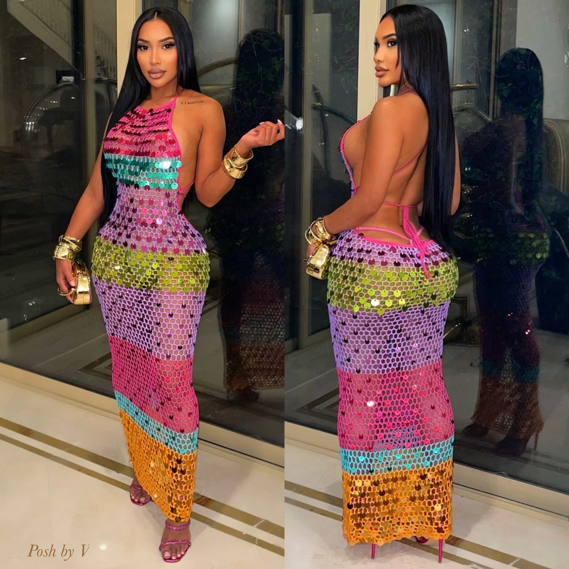 Tamiel sequin glam dress (Pink multi)