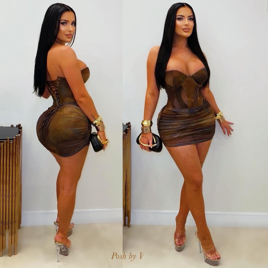 Kalia corset mini dress (Brown)