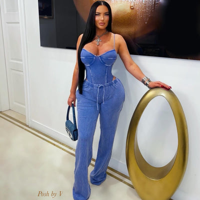 Rema bodysuit/jogger set (Blue)