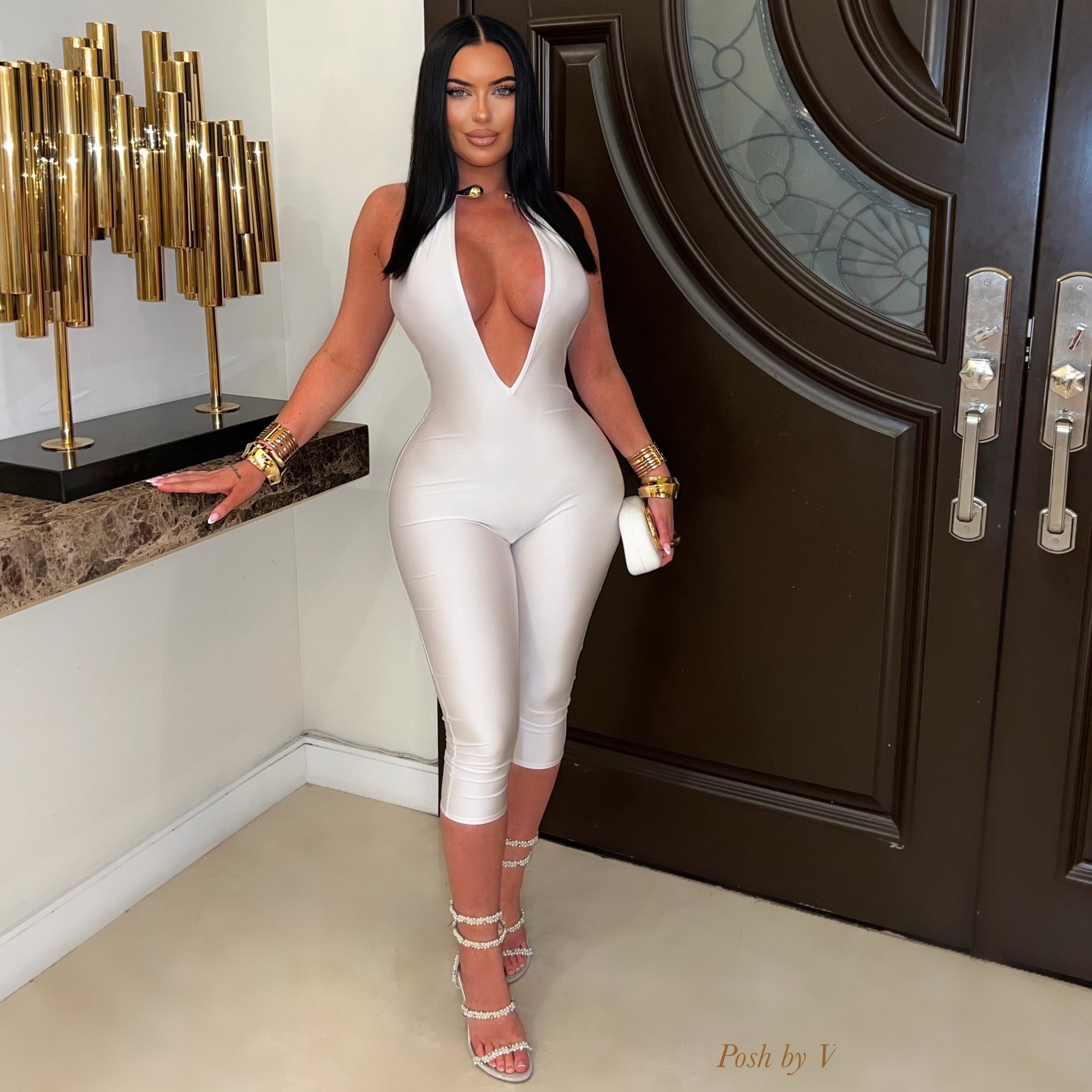 Hania jumpsuit (White/gold)