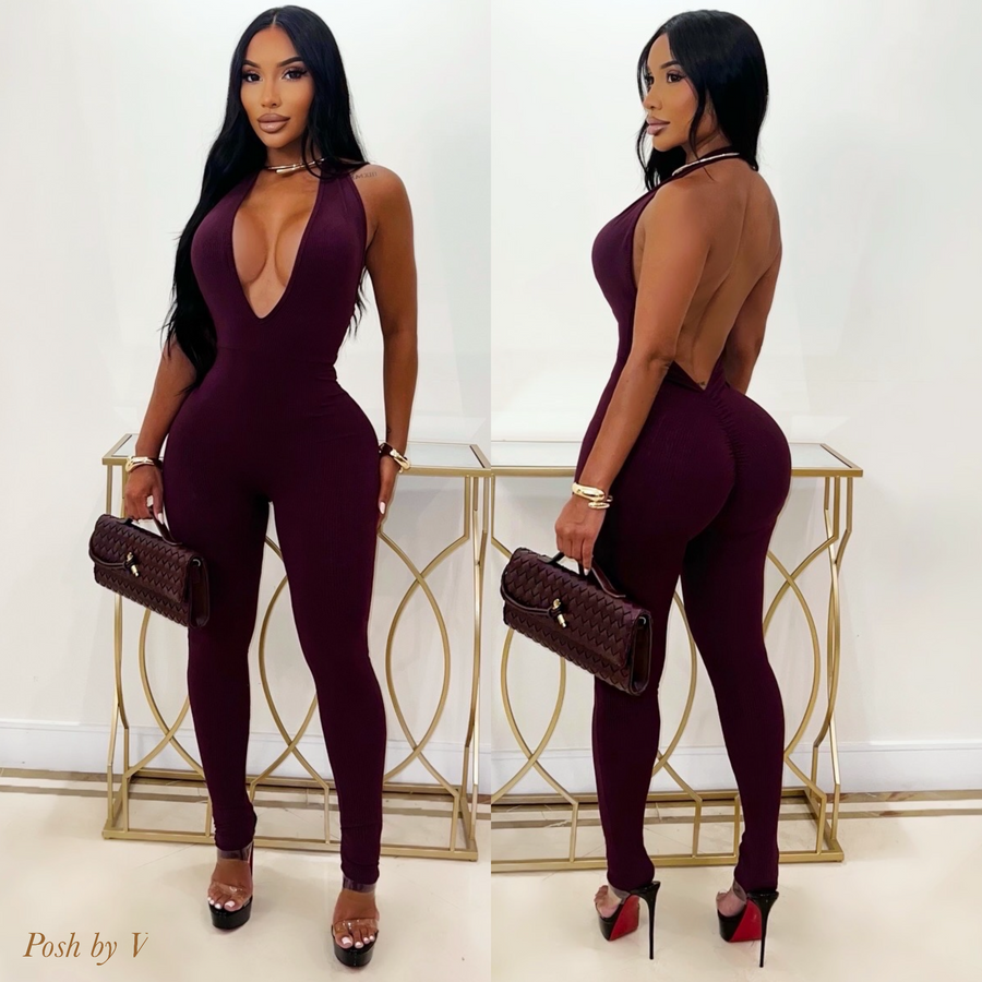 Deon ribbed jumpsuit (Plum)