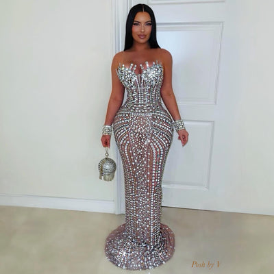 Queen Crystal Gown (Nude/Silver)