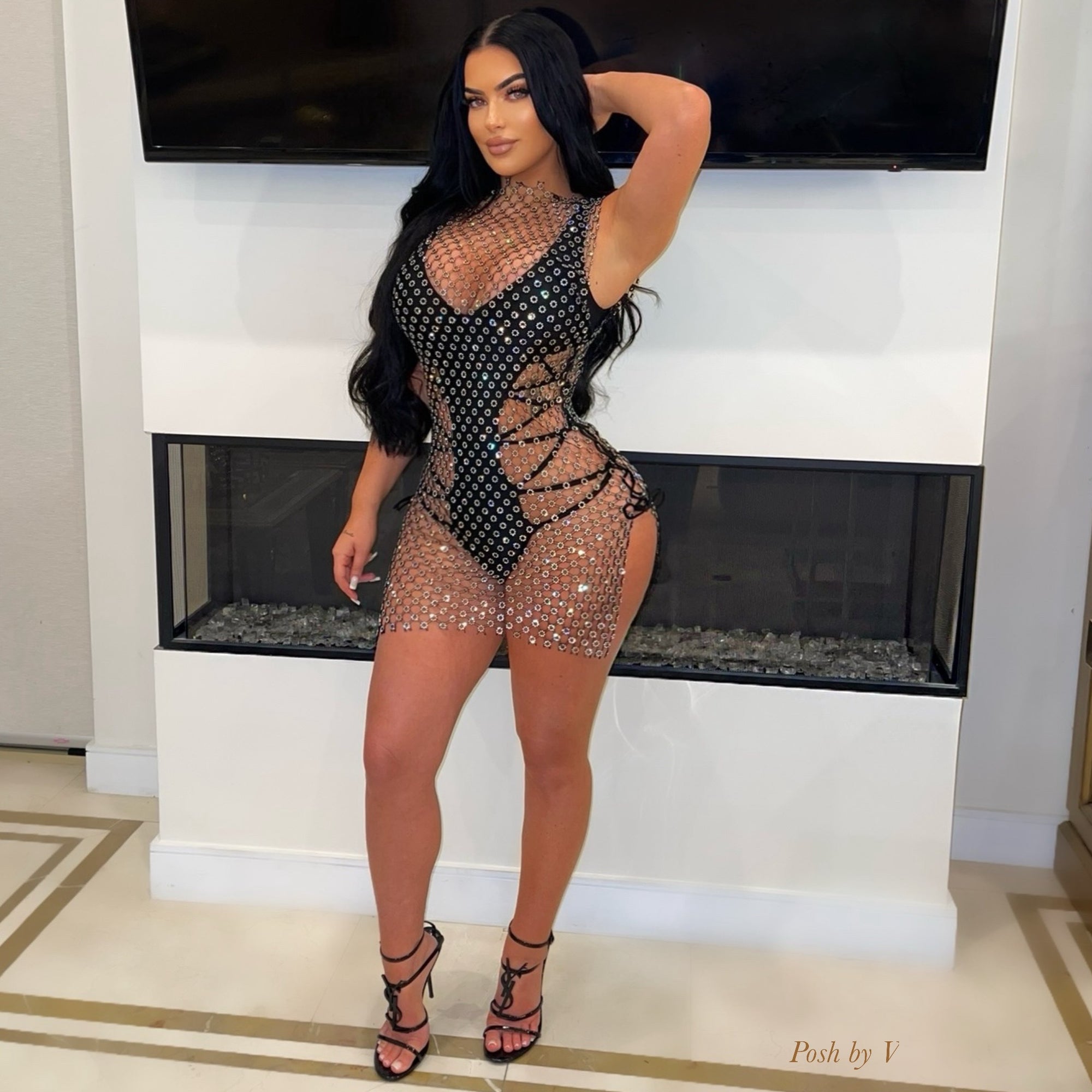 Calici crystal cover dress (Black)