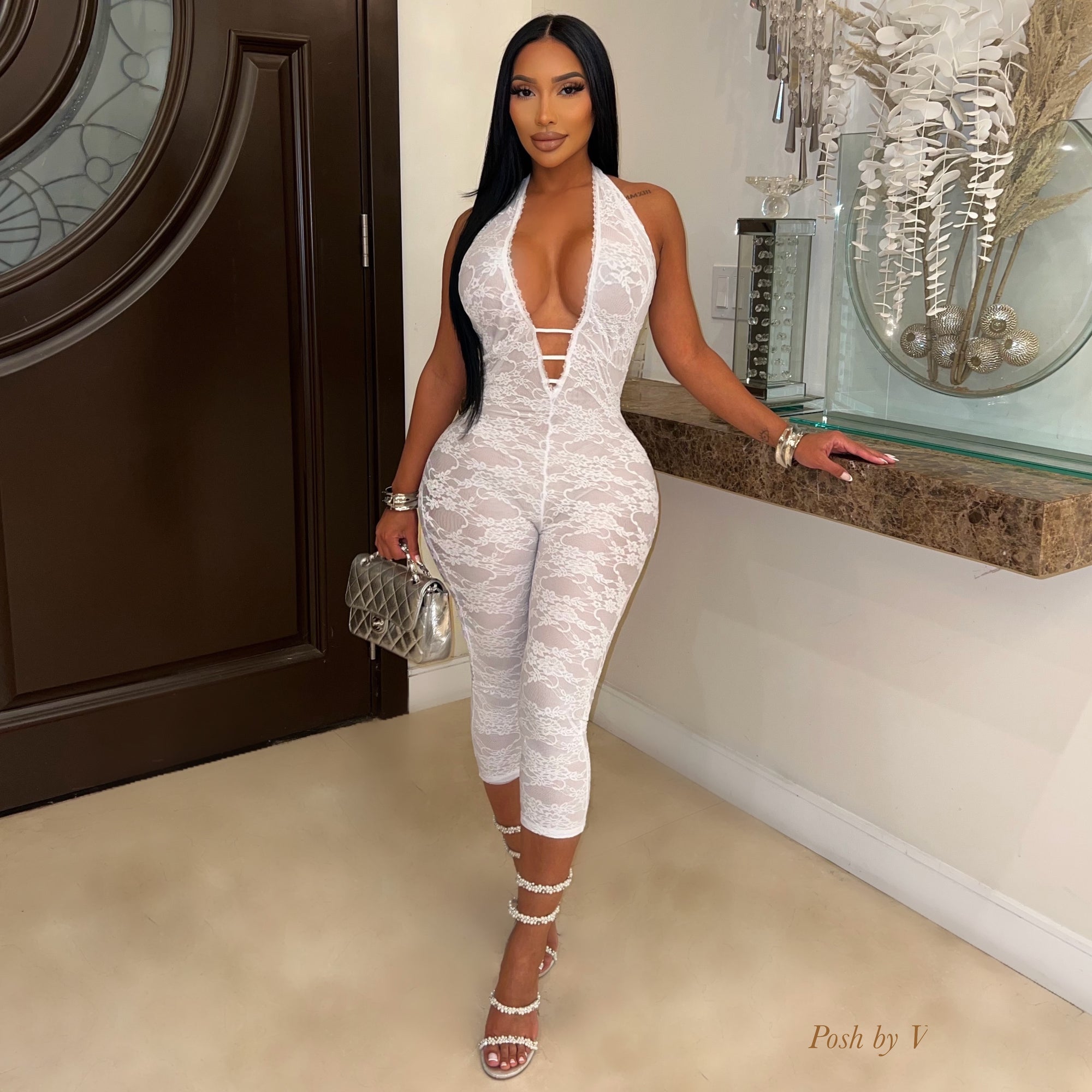 Vibe lace jumpsuit (White)