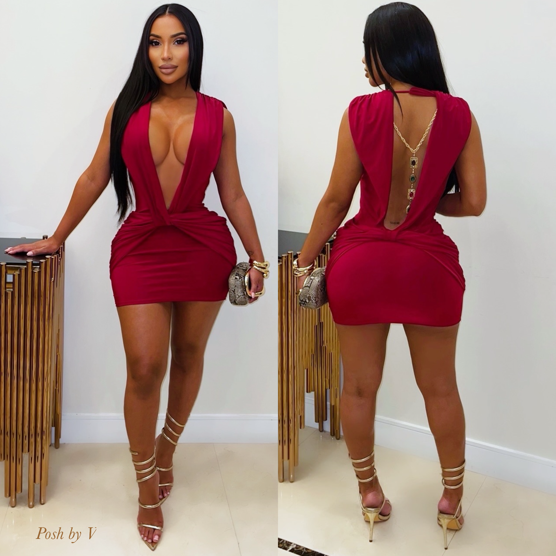 Celeste charm mini dress (Wine/gold)