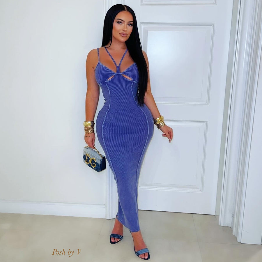 Erina rib midi dress (Blue)