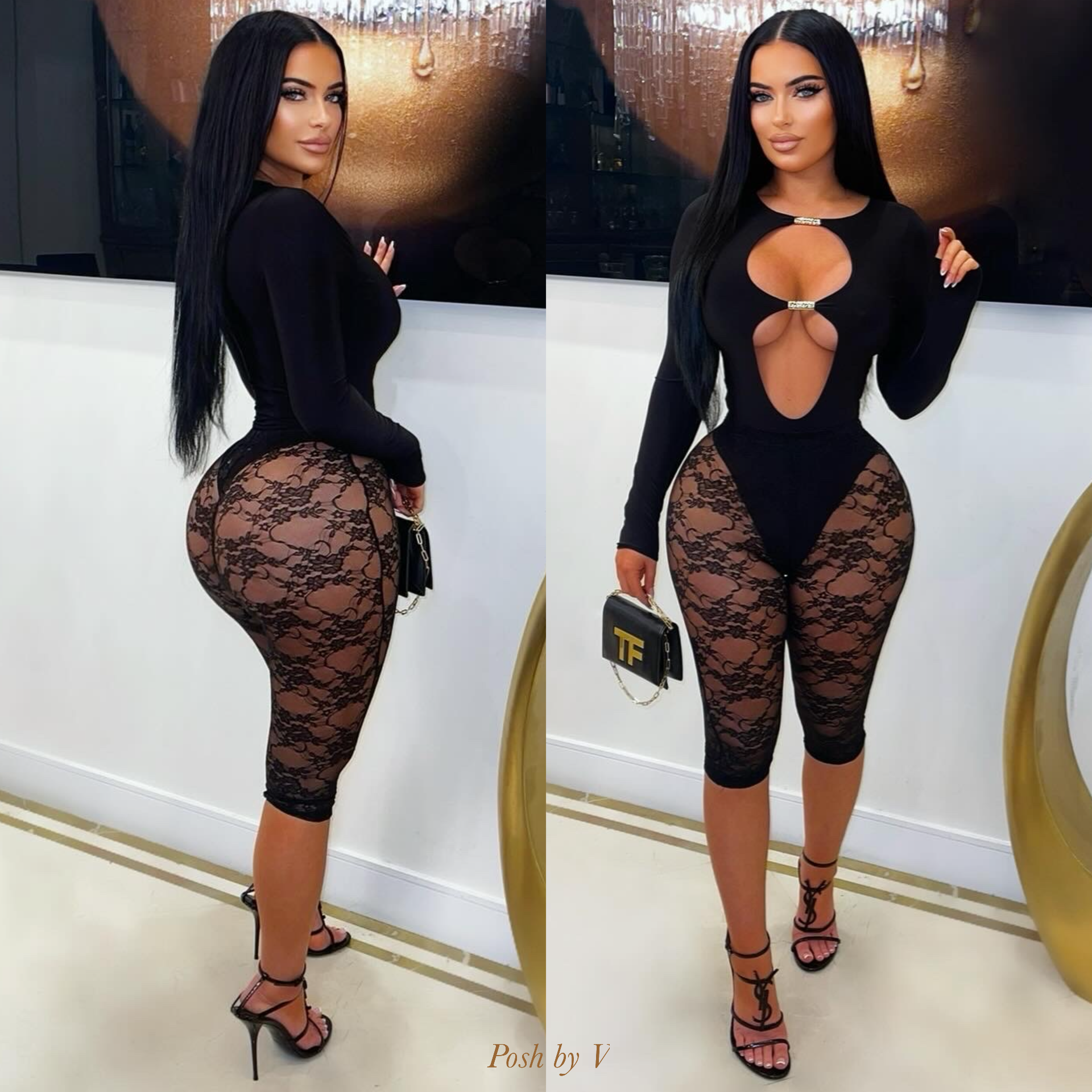 Que lace capri set (Black/gold)